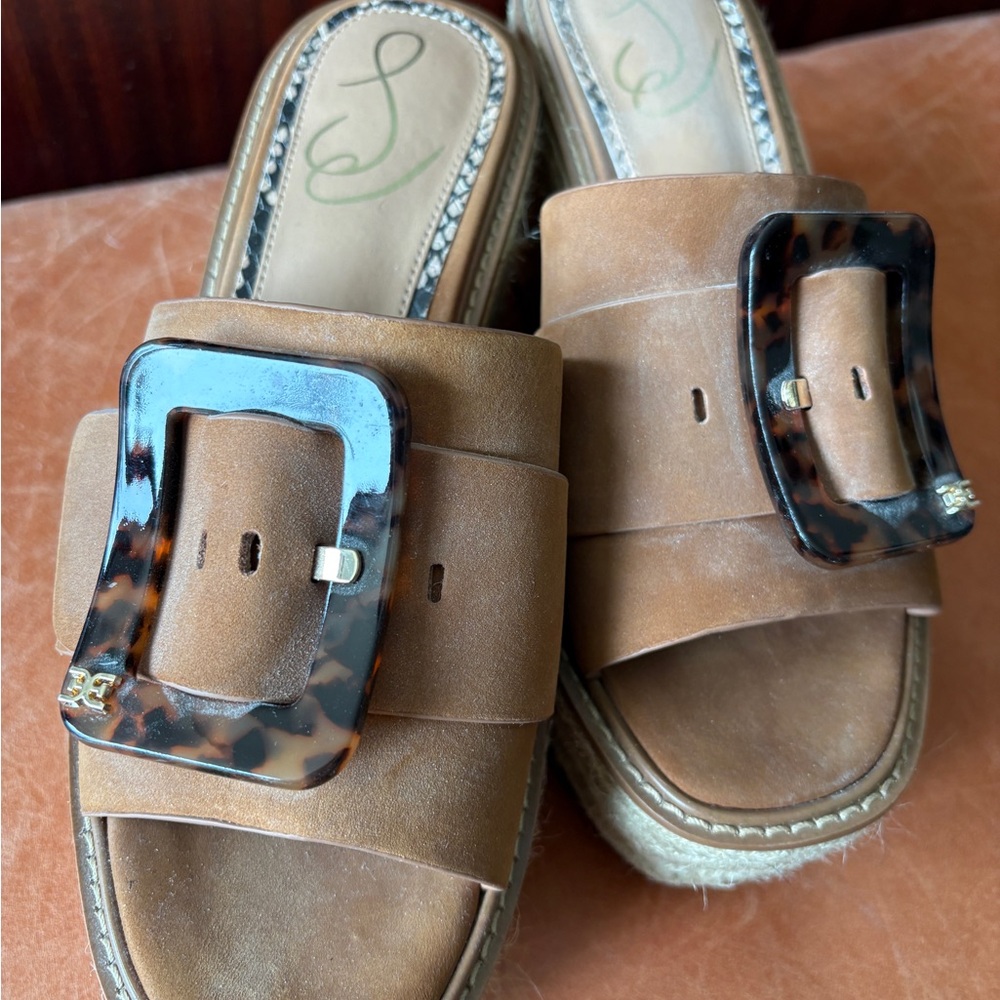 Brown Slide Sandals with Tortoise Buckle